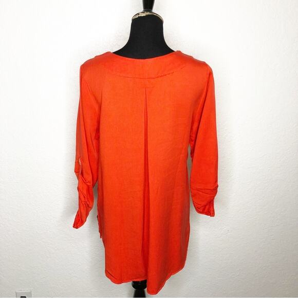 Soft Surroundings red orange button hem roll tab sleeve tunic top size Medium - Picture 15 of 15